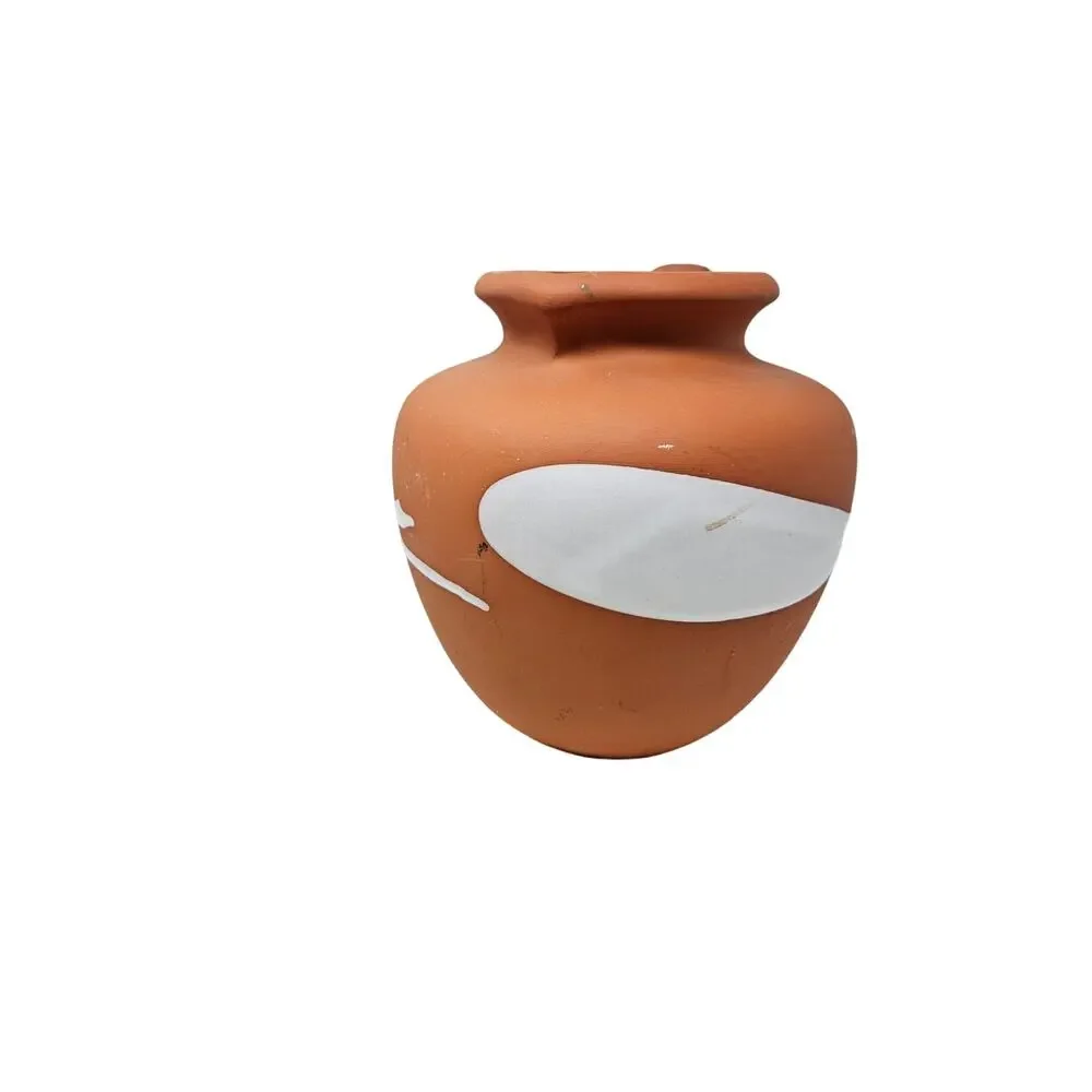 Scheurich Keramik 606-24 West Germany Terracota Handle Vase Modern White Stripe